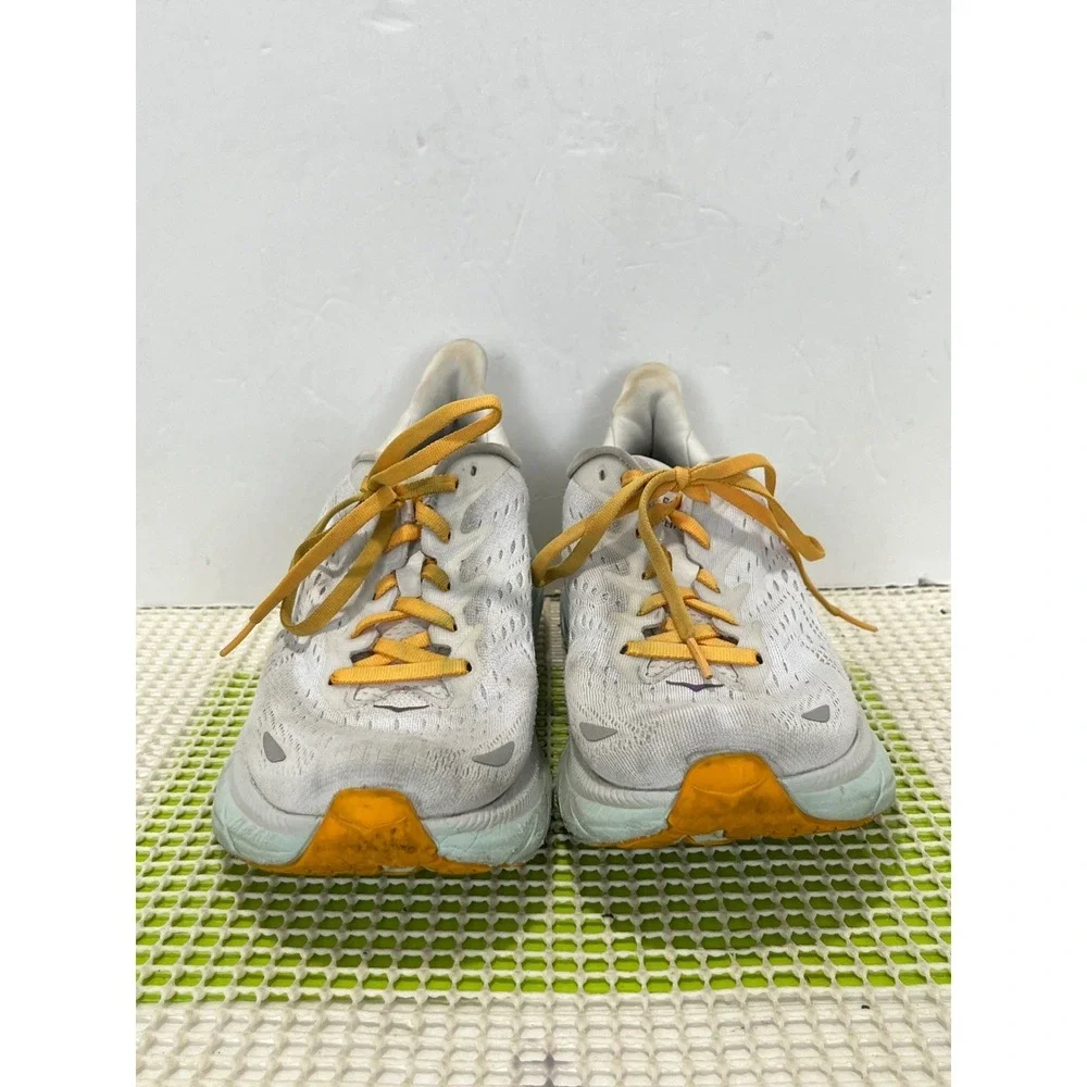 Hoka One One Clifton 8 Running Shoes Women's 9.5 White Blue Yellow 1119394 BDBW